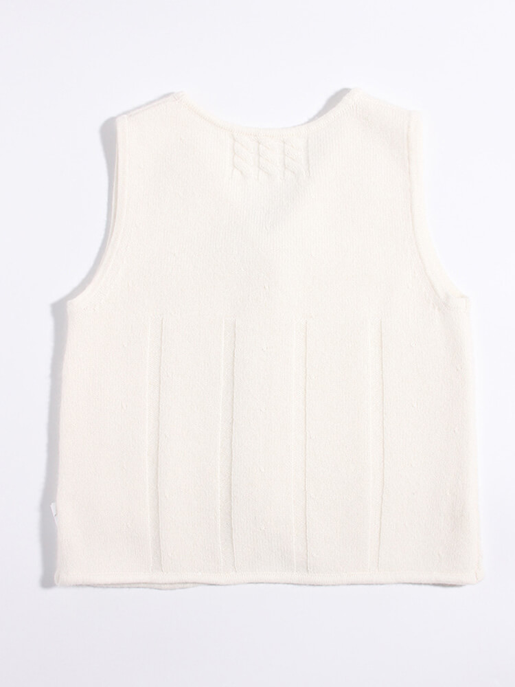Kids Ivory Button-Up Cashmere Sweater Vest with Bow